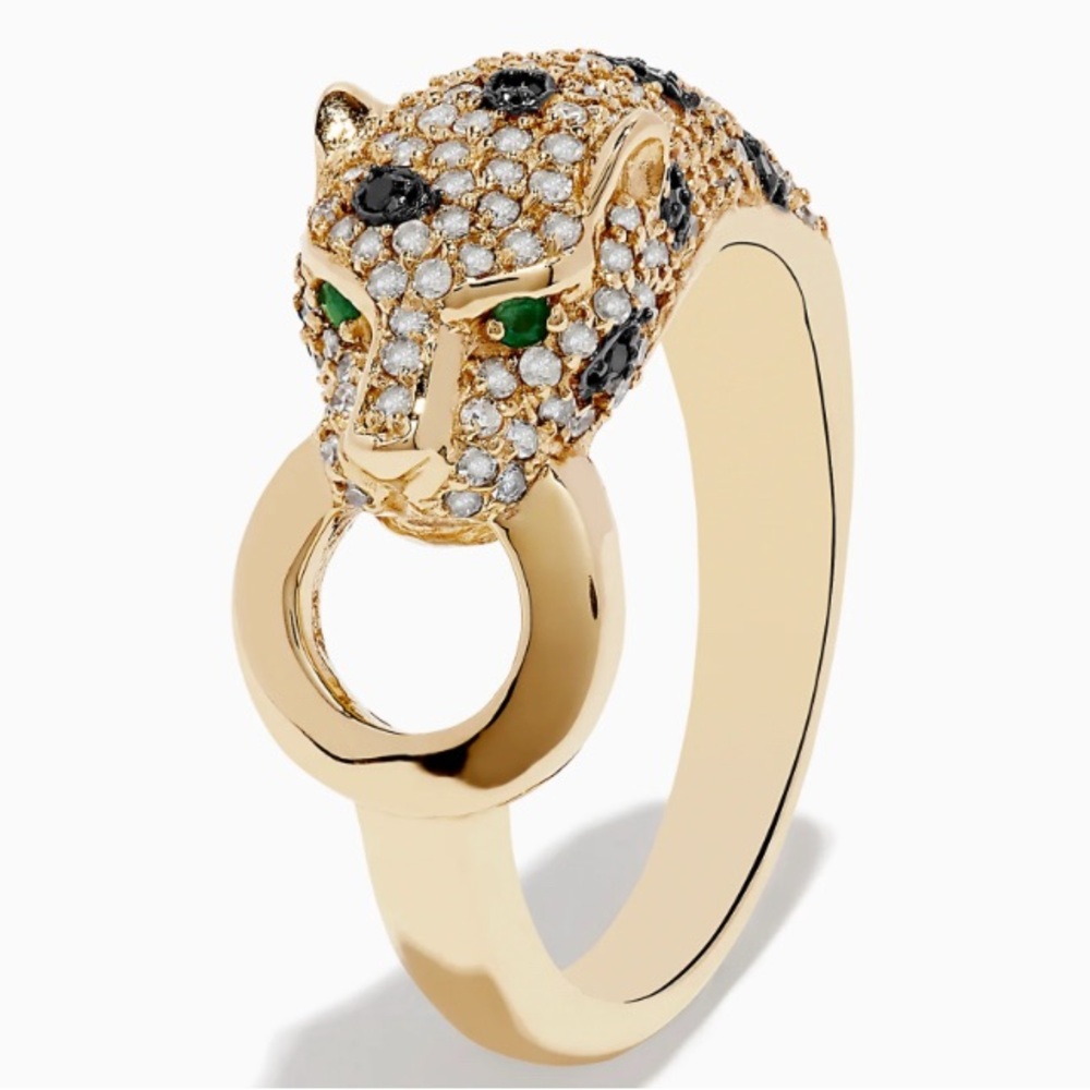 Effy signature 14k gold panther ring with emerald